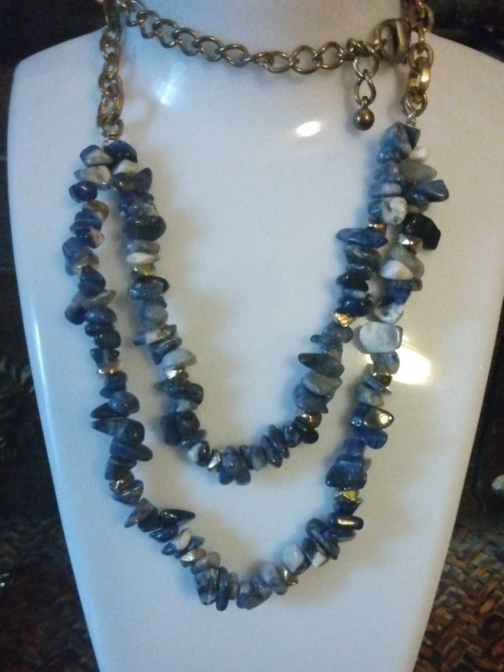 Blue Lapis Double Strand Stone Chip Necklace